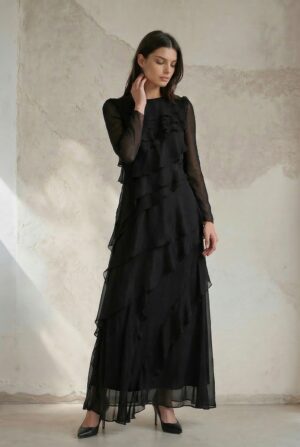 שמלה קומות שיפון שחור